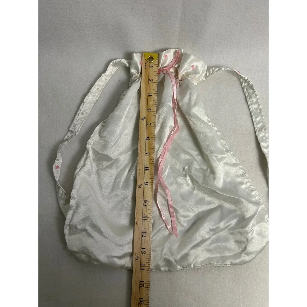 Coquette Balletcore Girls White Satin‎ Pink Ribbon Drawstring Backpack